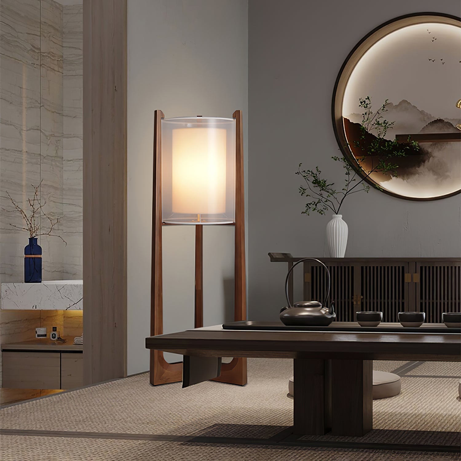 Lampadaire Élégant en Bois de Noyer – Éclairage Ambiant Chic et Raffiné 7