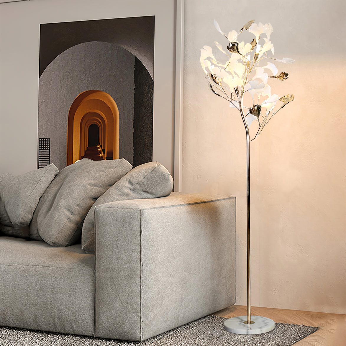 Lampadaire Gingko Design Élégant – Chaleur Lumineuse et Touche Artistique 2