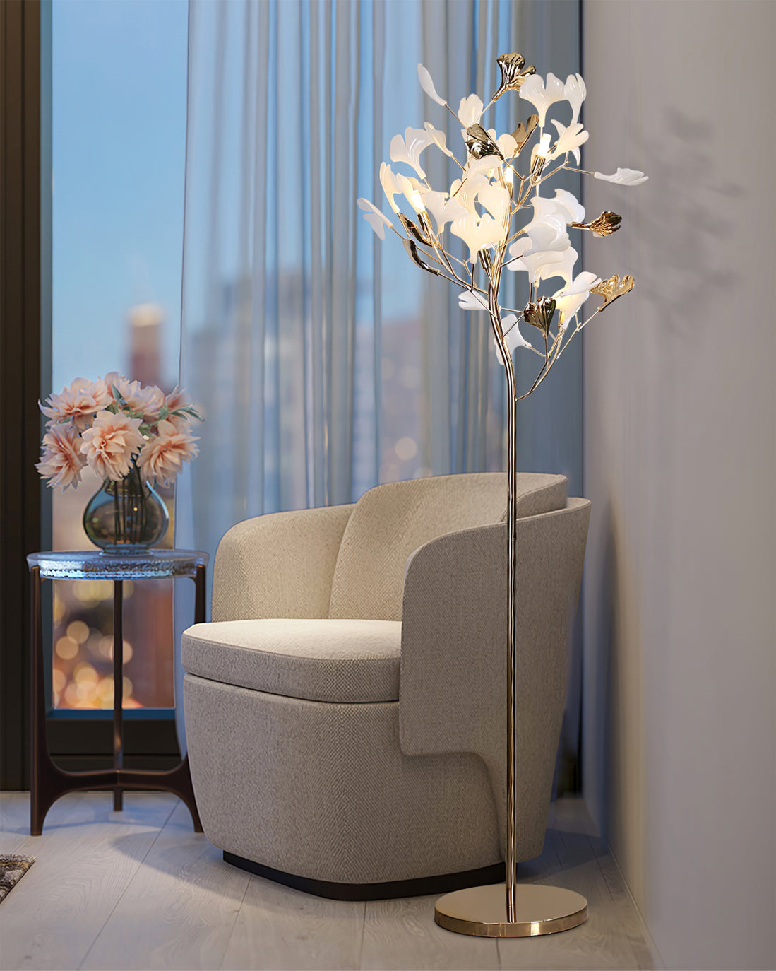 Lampadaire Gingko Design Élégant – Chaleur Lumineuse et Touche Artistique 4