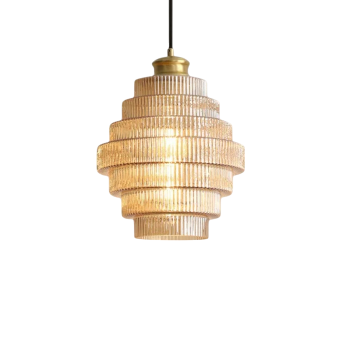 Lampe Suspendue Verre Rippé Doré – Éclairage Chaleureux et Design Élégant 0
