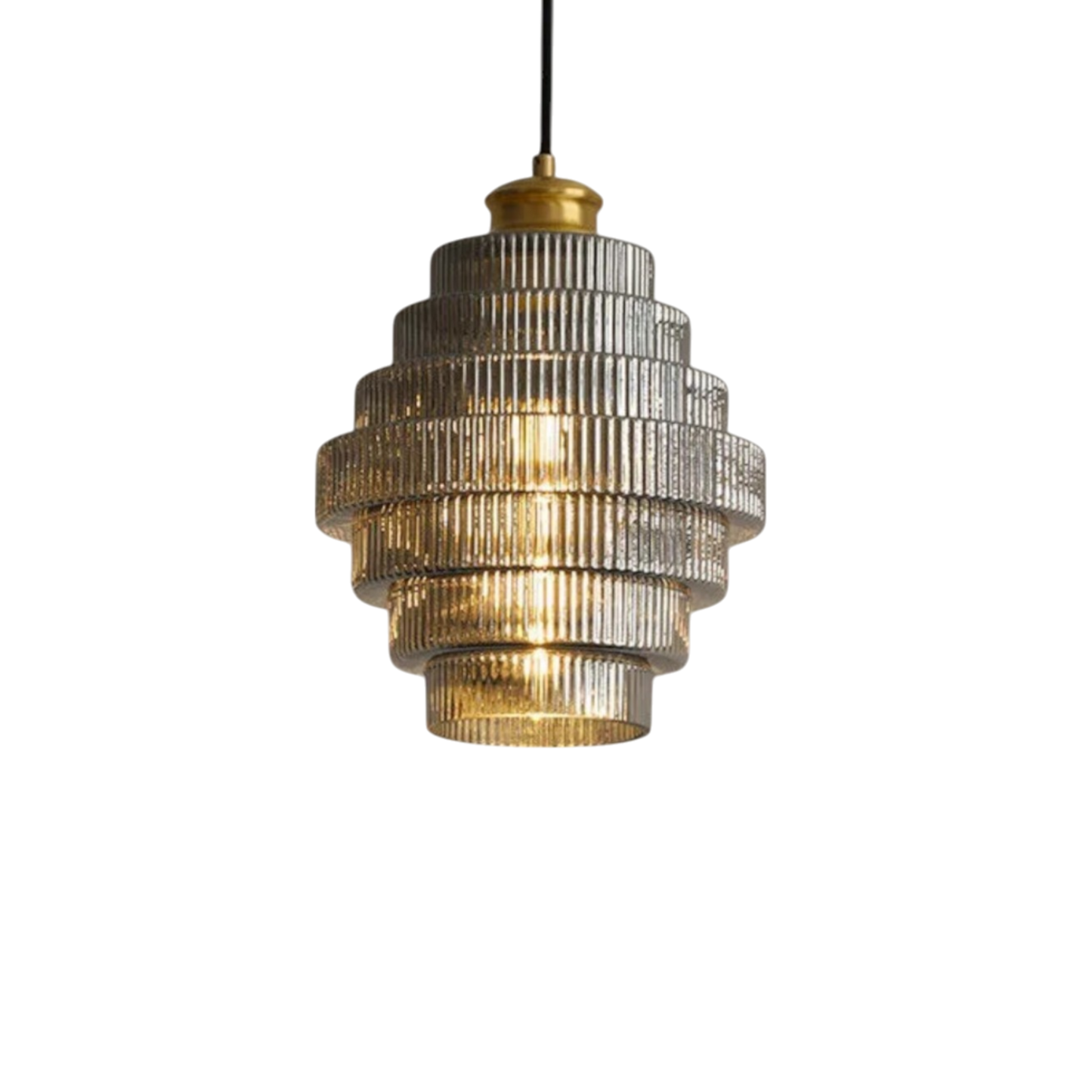 Lampe Suspendue Verre Rippé Doré – Éclairage Chaleureux et Design Élégant 1