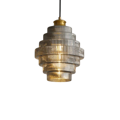 Lampe Suspendue Verre Rippé Doré – Éclairage Chaleureux et Design Élégant 1