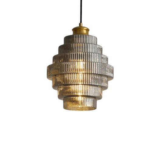 Lampe Suspendue Verre Rippé Doré – Éclairage Chaleureux et Design Élégant 1