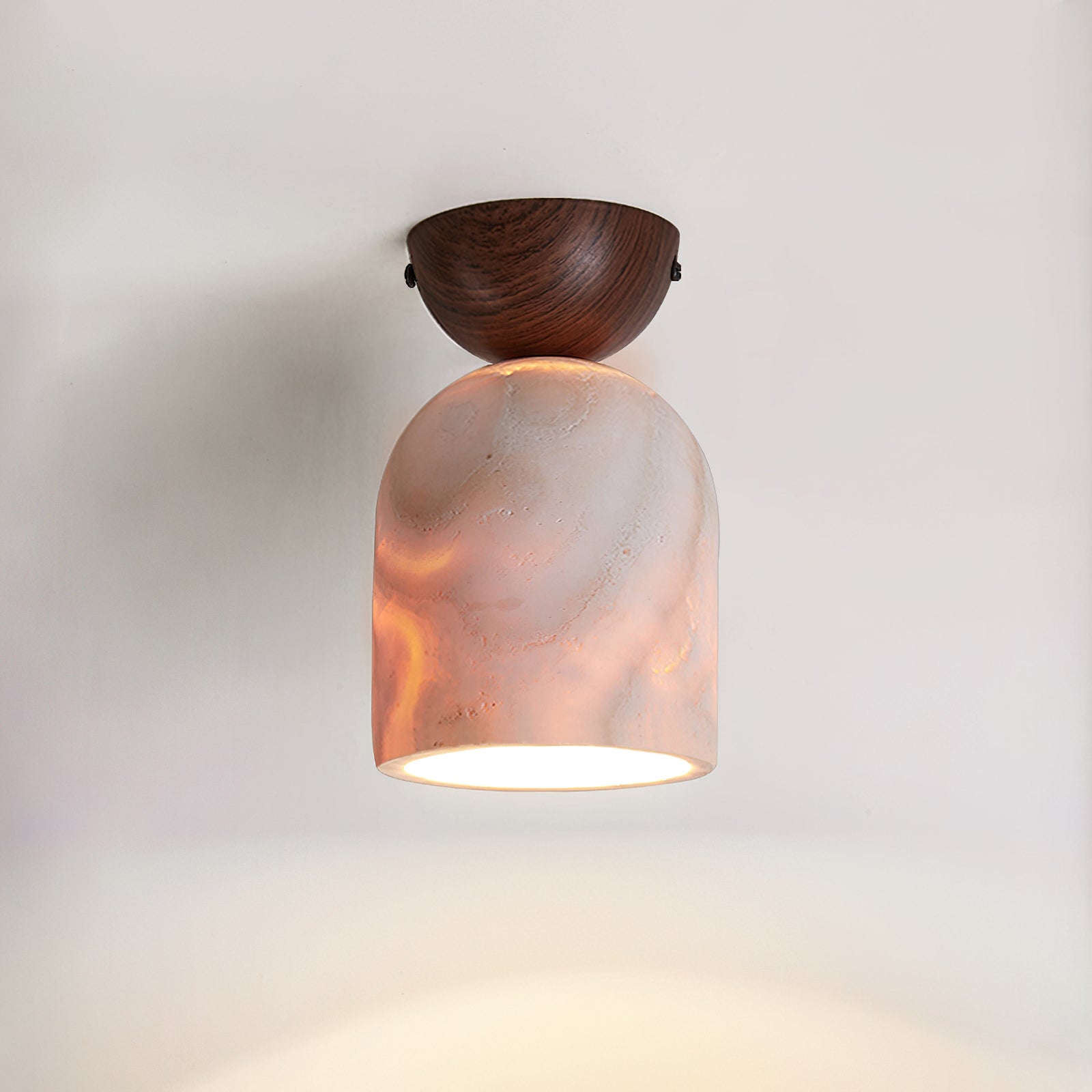 Plafonnier En Travertin Avec Support En Bois – Éclairage Doux Pour Ambiance Élégante 3