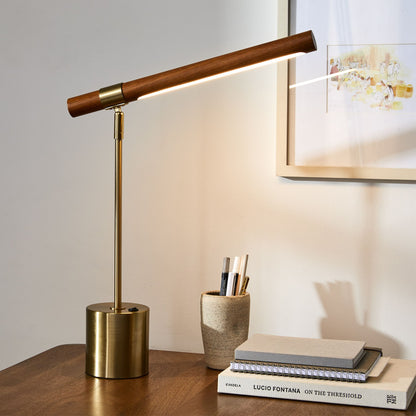 Wood Base LED Lamp with USB Port | Modern Wood LED Desk Lamp with USB | Compact LED Table Lamp – Wood & USB | Axis Compact Swivel Wood LED Table Lamp with USB (18”)