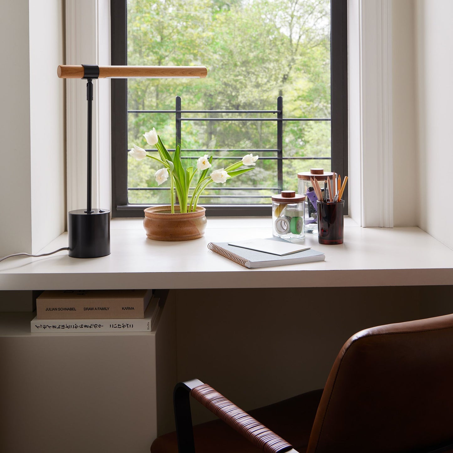 Wood Base LED Lamp with USB Port | Modern Wood LED Desk Lamp with USB | Compact LED Table Lamp – Wood & USB | Axis Compact Swivel Wood LED Table Lamp with USB (18”)