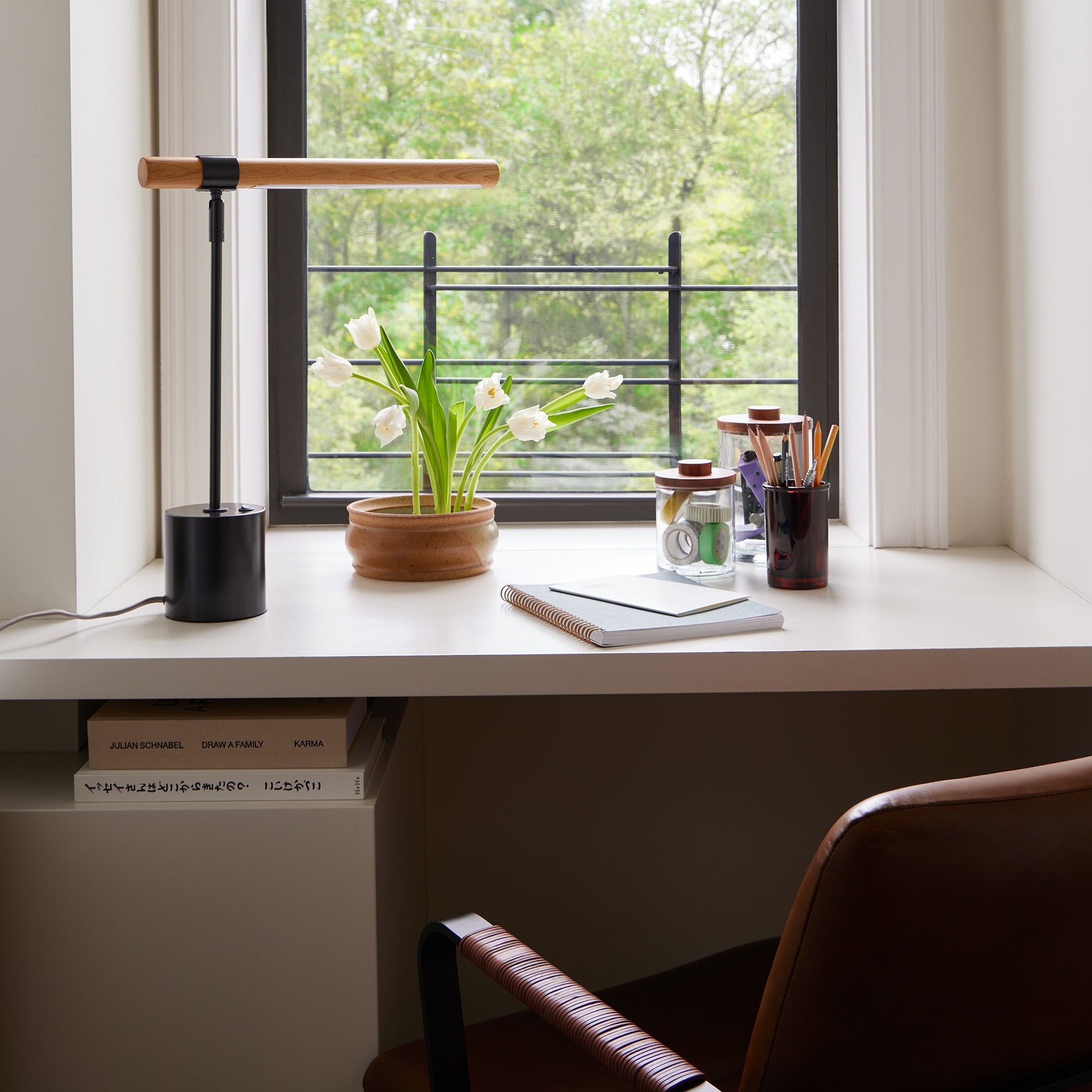 Wood Base LED Lamp with USB Port | Modern Wood LED Desk Lamp with USB | Compact LED Table Lamp – Wood & USB | Axis Compact Swivel Wood LED Table Lamp with USB (18”)