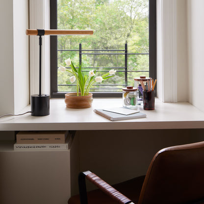 Wood Base LED Lamp with USB Port | Modern Wood LED Desk Lamp with USB | Compact LED Table Lamp – Wood & USB | Axis Compact Swivel Wood LED Table Lamp with USB (18”)