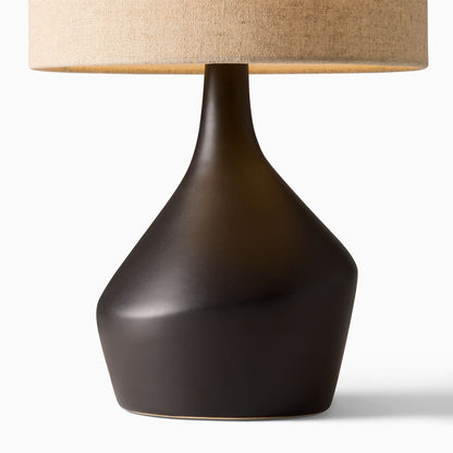 Lampe de Table Asymétrique en Céramique (43 cm) | Éclairage Sculptural avec Abat-jour en Lin