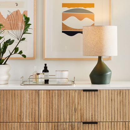 Lampe de Table Asymétrique en Céramique (43 cm) | Éclairage Sculptural avec Abat-jour en Lin