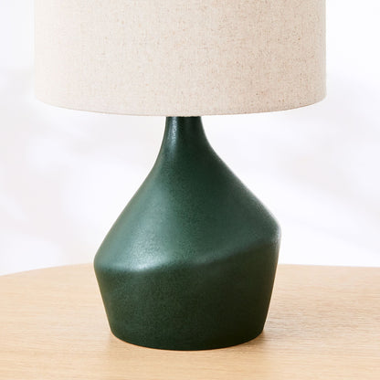 Lampe de Table Asymétrique en Céramique (43 cm) | Éclairage Sculptural avec Abat-jour en Lin