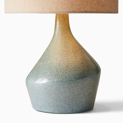 Lampe de Table Asymétrique en Céramique (43 cm) | Éclairage Sculptural avec Abat-jour en Lin