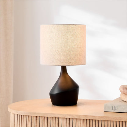 Lampe de Table Asymétrique en Céramique (43 cm) | Éclairage Sculptural avec Abat-jour en Lin