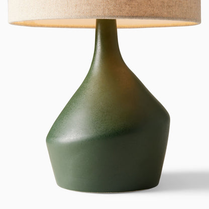 Lampe de Table Asymétrique en Céramique (43 cm) | Éclairage Sculptural avec Abat-jour en Lin