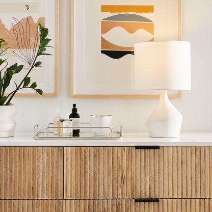 Lampe de Table Asymétrique en Céramique (43 cm) | Éclairage Sculptural avec Abat-jour en Lin