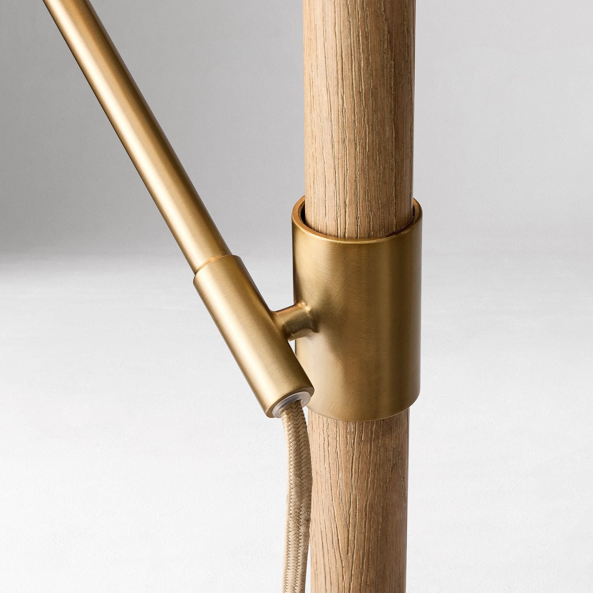 Devon Floor Lamp 64" – Antique Brass & Ash Wood | Modern Ambient Lighting