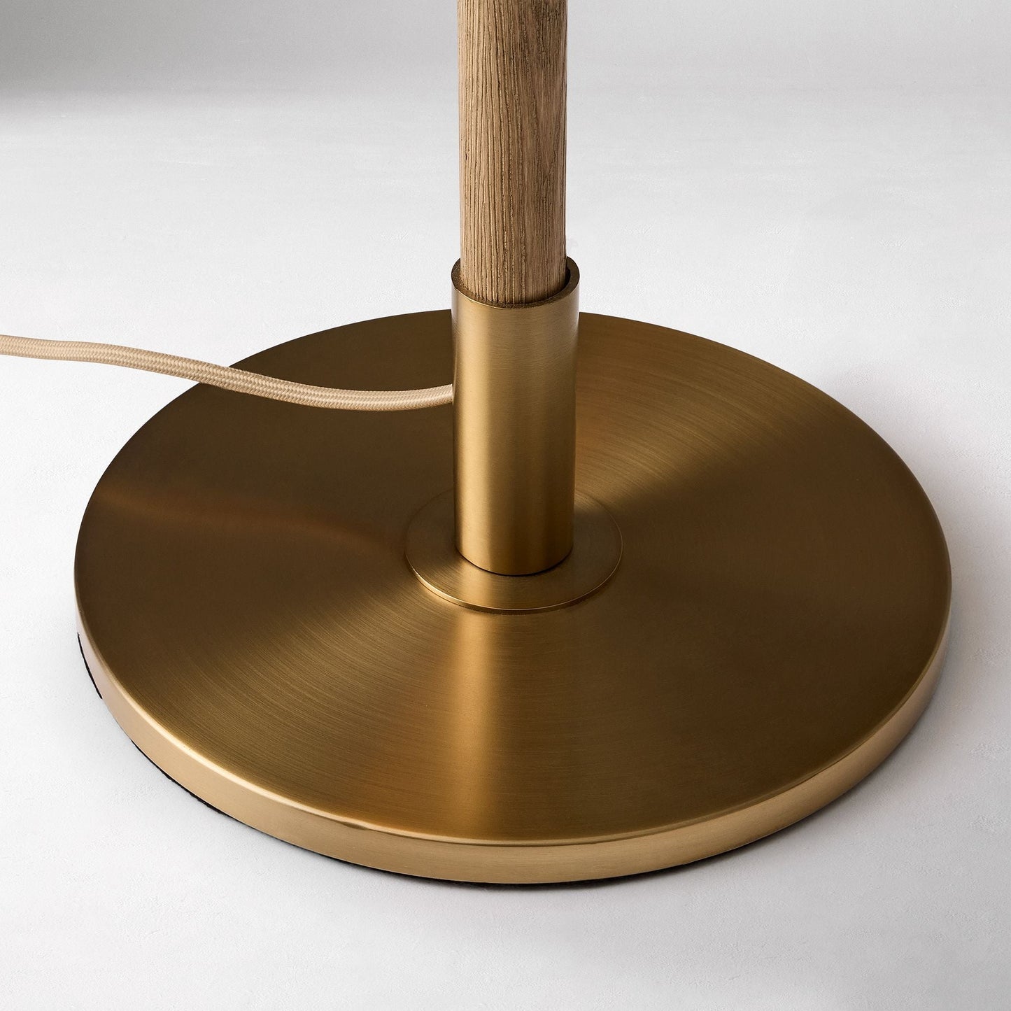 Devon Floor Lamp 64" – Antique Brass & Ash Wood | Modern Ambient Lighting