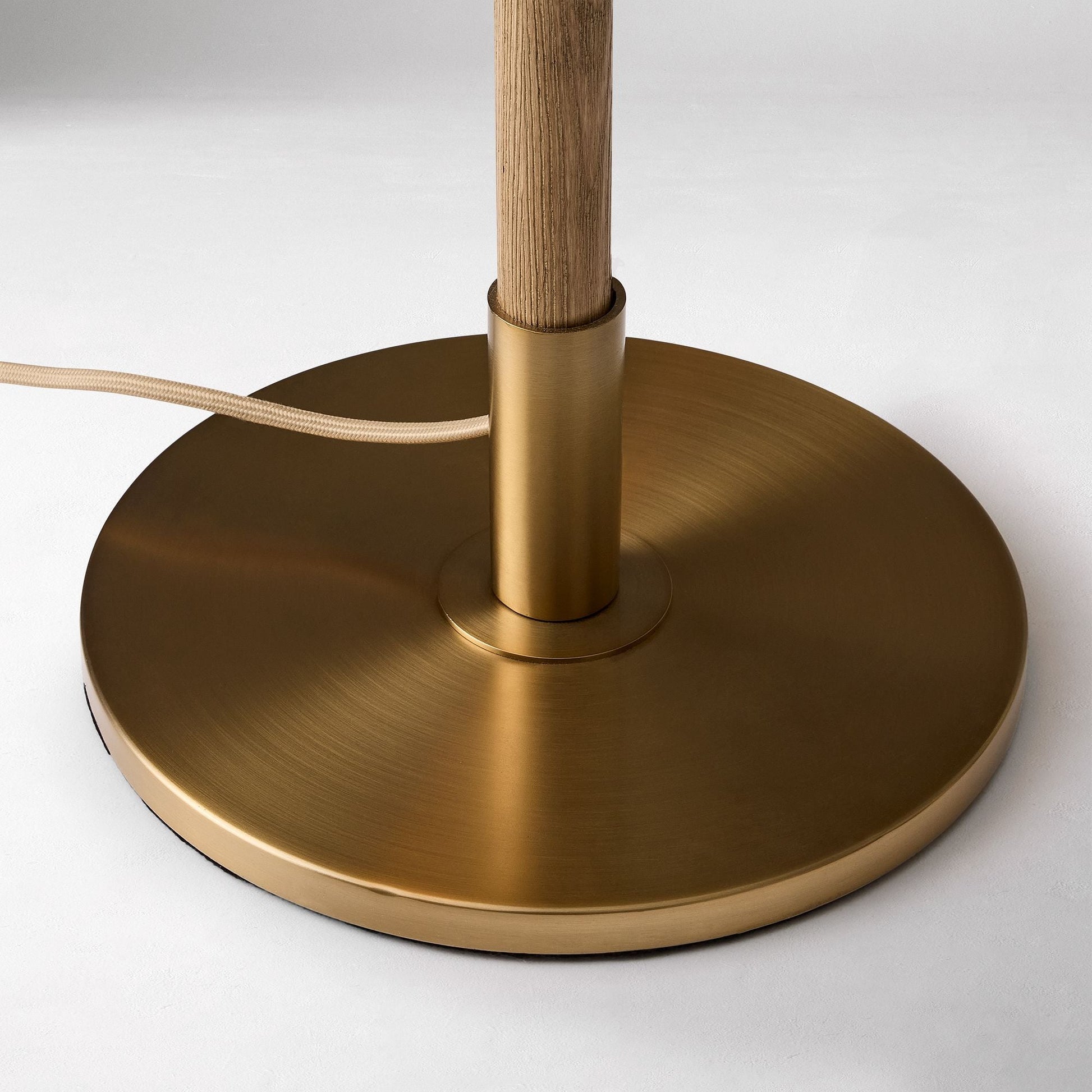 Devon Floor Lamp 64" – Antique Brass & Ash Wood | Modern Ambient Lighting