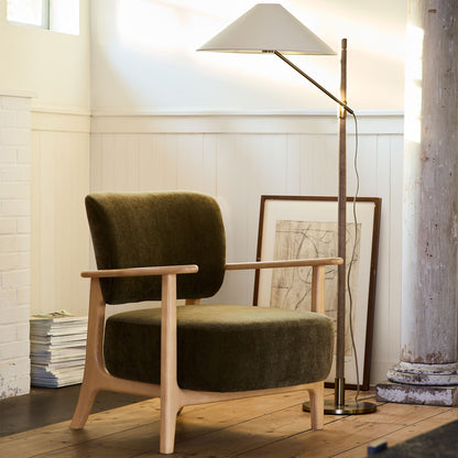 Devon Floor Lamp 64" – Antique Brass & Ash Wood | Modern Ambient Lighting