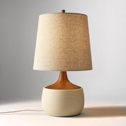 Bingley Ceramic & Wood Table Lamp by Walker & Co – Natural Linen Shade, 16.5"-22", UL Certified Lighting