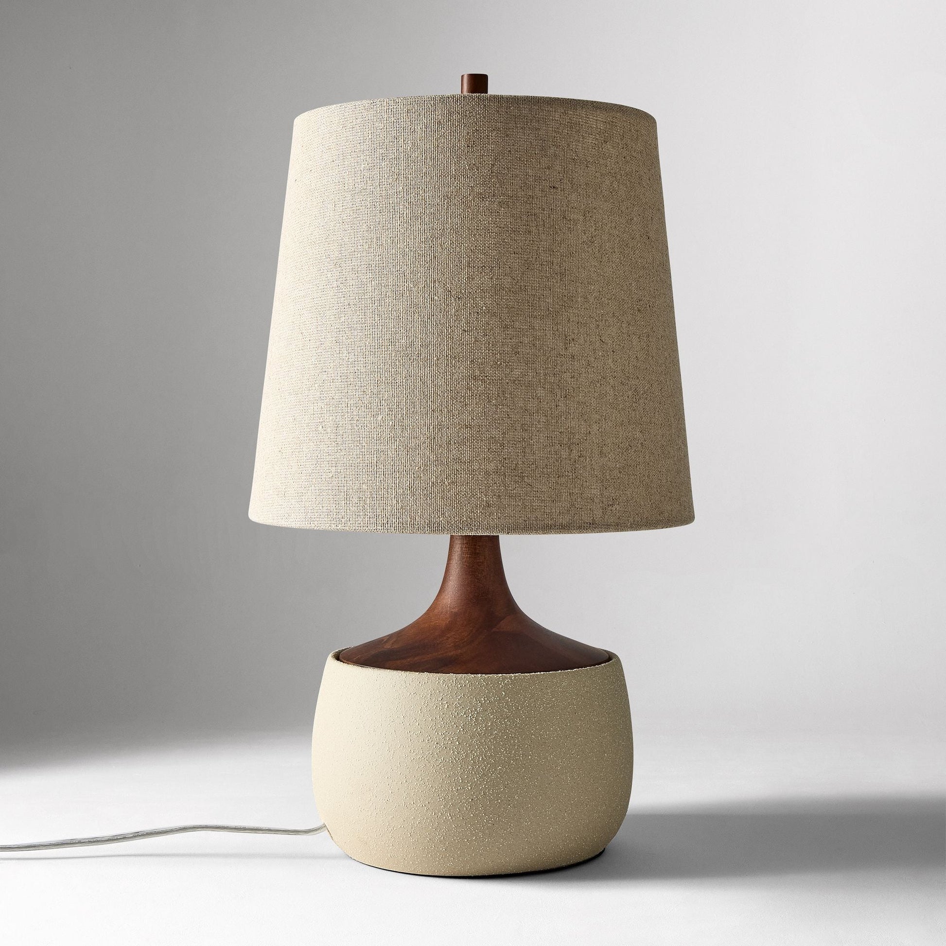 Bingley Ceramic & Wood Table Lamp by Walker & Co – Natural Linen Shade, 16.5"-22", UL Certified Lighting