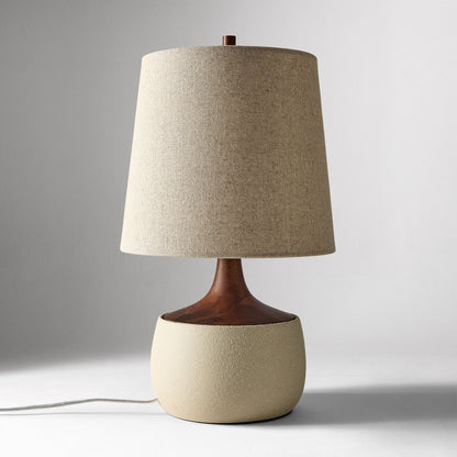 Bingley Ceramic & Wood Table Lamp by Walker & Co – Natural Linen Shade, 16.5"-22", UL Certified Lighting