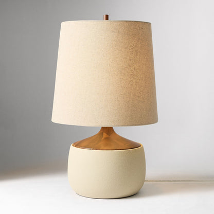 Bingley Ceramic & Wood Table Lamp by Walker & Co – Natural Linen Shade, 16.5"-22", UL Certified Lighting