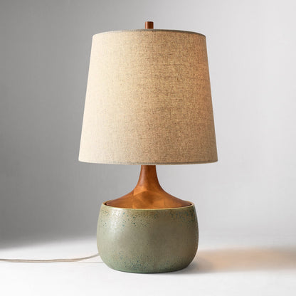Bingley Ceramic & Wood Table Lamp by Walker & Co – Natural Linen Shade, 16.5"-22", UL Certified Lighting