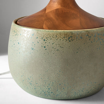 Bingley Ceramic & Wood Table Lamp by Walker & Co – Natural Linen Shade, 16.5"-22", UL Certified Lighting