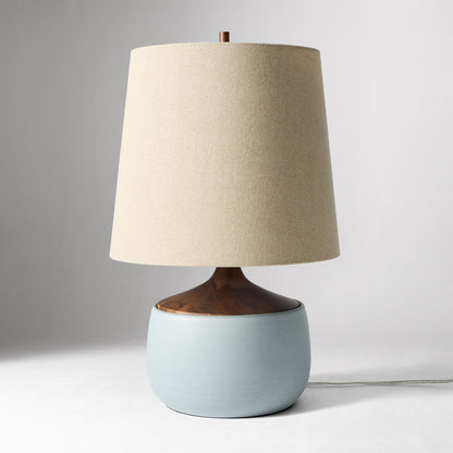 Bingley Ceramic & Wood Table Lamp by Walker & Co – Natural Linen Shade, 16.5"-22", UL Certified Lighting