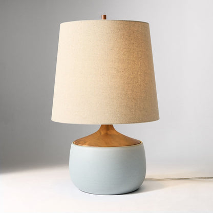 Bingley Ceramic & Wood Table Lamp by Walker & Co – Natural Linen Shade, 16.5"-22", UL Certified Lighting