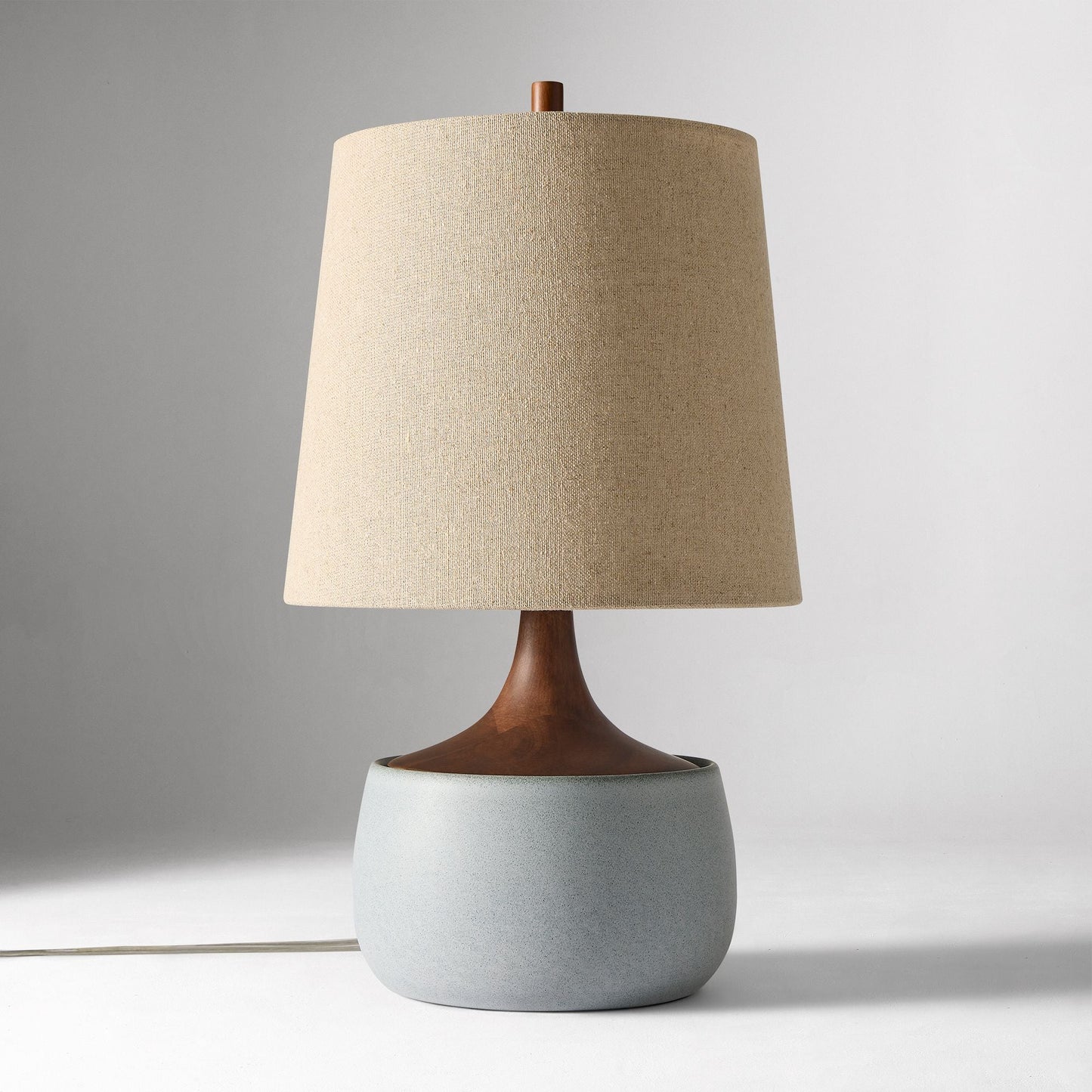 Bingley Ceramic & Wood Table Lamp by Walker & Co – Natural Linen Shade, 16.5"-22", UL Certified Lighting