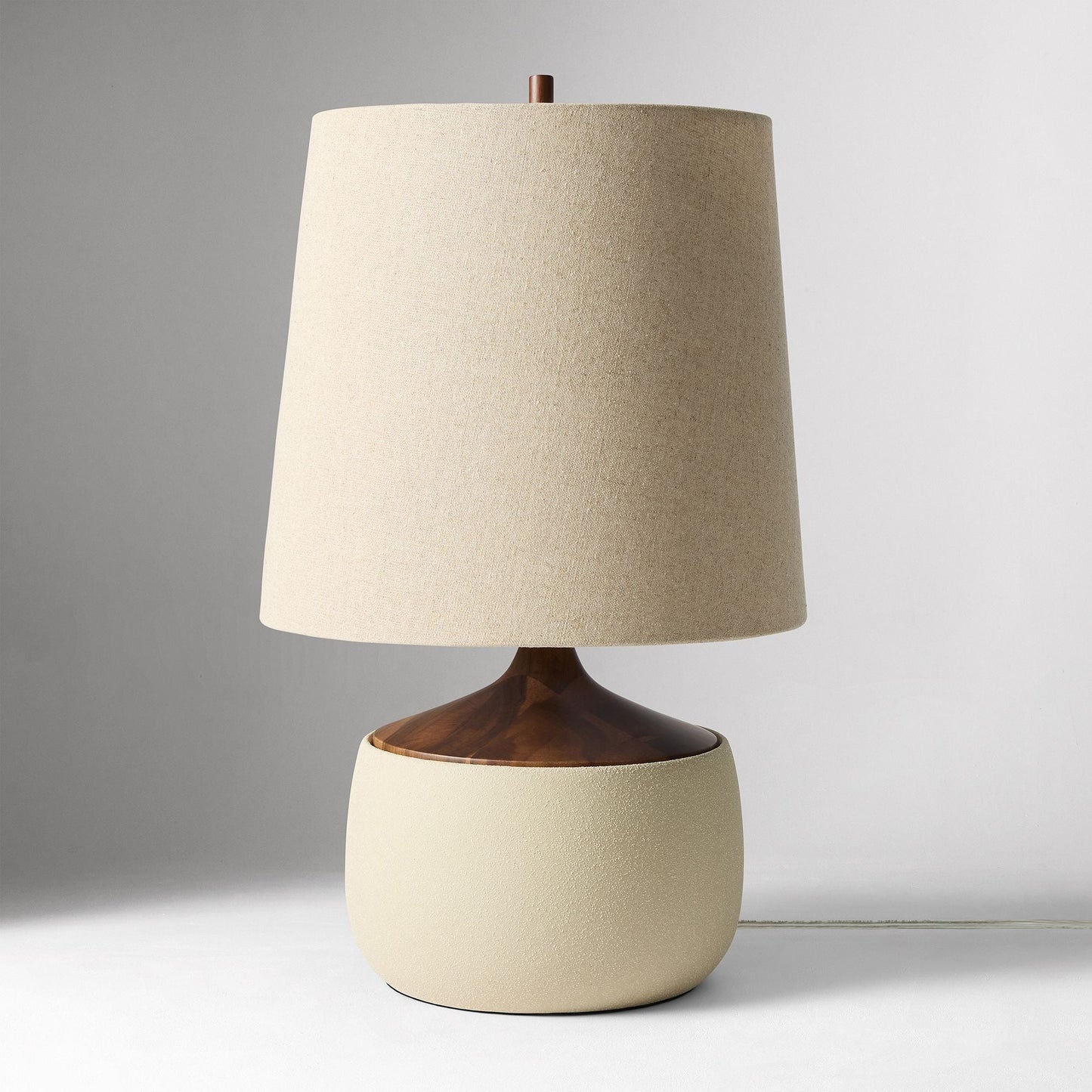Bingley Ceramic & Wood Table Lamp by Walker & Co – Natural Linen Shade, 16.5"-22", UL Certified Lighting