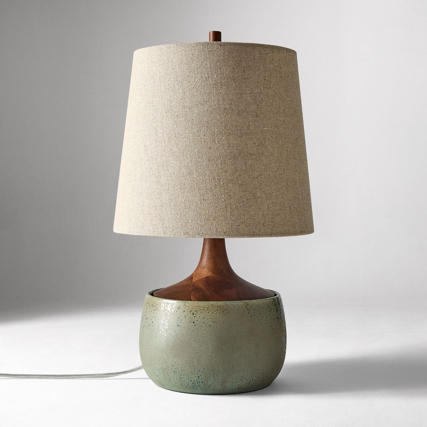 Bingley Ceramic & Wood Table Lamp by Walker & Co – Natural Linen Shade, 16.5"-22", UL Certified Lighting