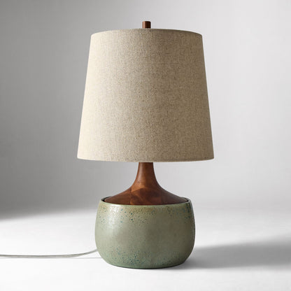 Bingley Ceramic & Wood Table Lamp by Walker & Co – Natural Linen Shade, 16.5"-22", UL Certified Lighting