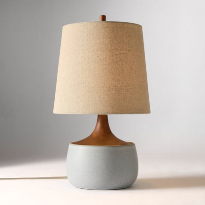 Bingley Ceramic & Wood Table Lamp by Walker & Co – Natural Linen Shade, 16.5"-22", UL Certified Lighting