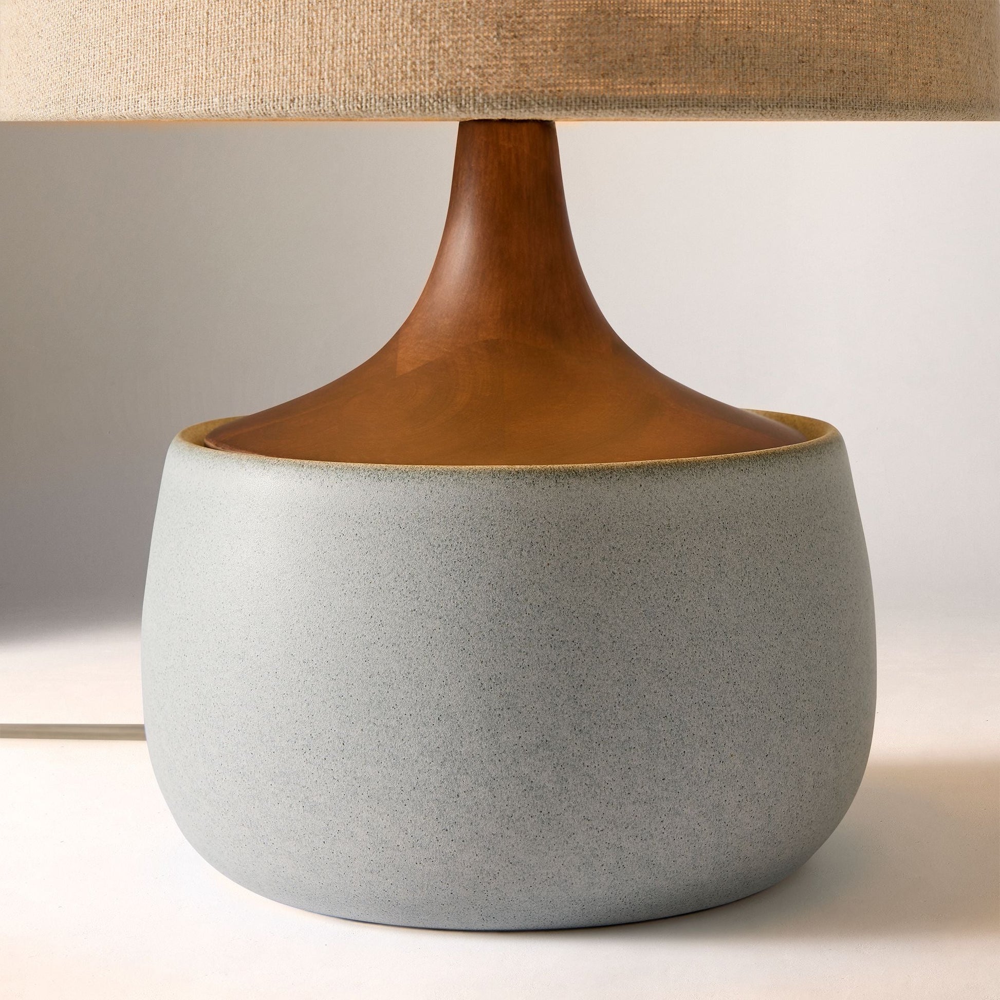 Bingley Ceramic & Wood Table Lamp by Walker & Co – Natural Linen Shade, 16.5"-22", UL Certified Lighting