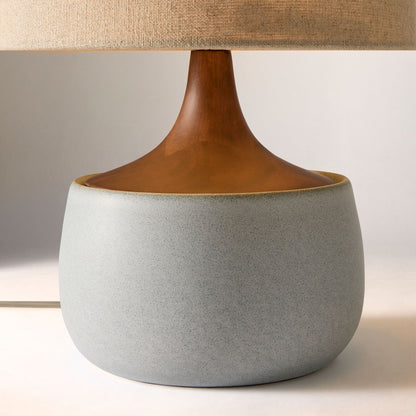 Bingley Ceramic & Wood Table Lamp by Walker & Co – Natural Linen Shade, 16.5"-22", UL Certified Lighting