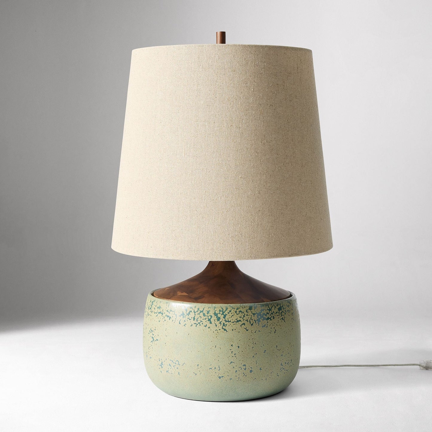 Bingley Ceramic & Wood Table Lamp by Walker & Co – Natural Linen Shade, 16.5"-22", UL Certified Lighting