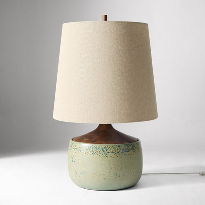 Bingley Ceramic & Wood Table Lamp by Walker & Co – Natural Linen Shade, 16.5"-22", UL Certified Lighting